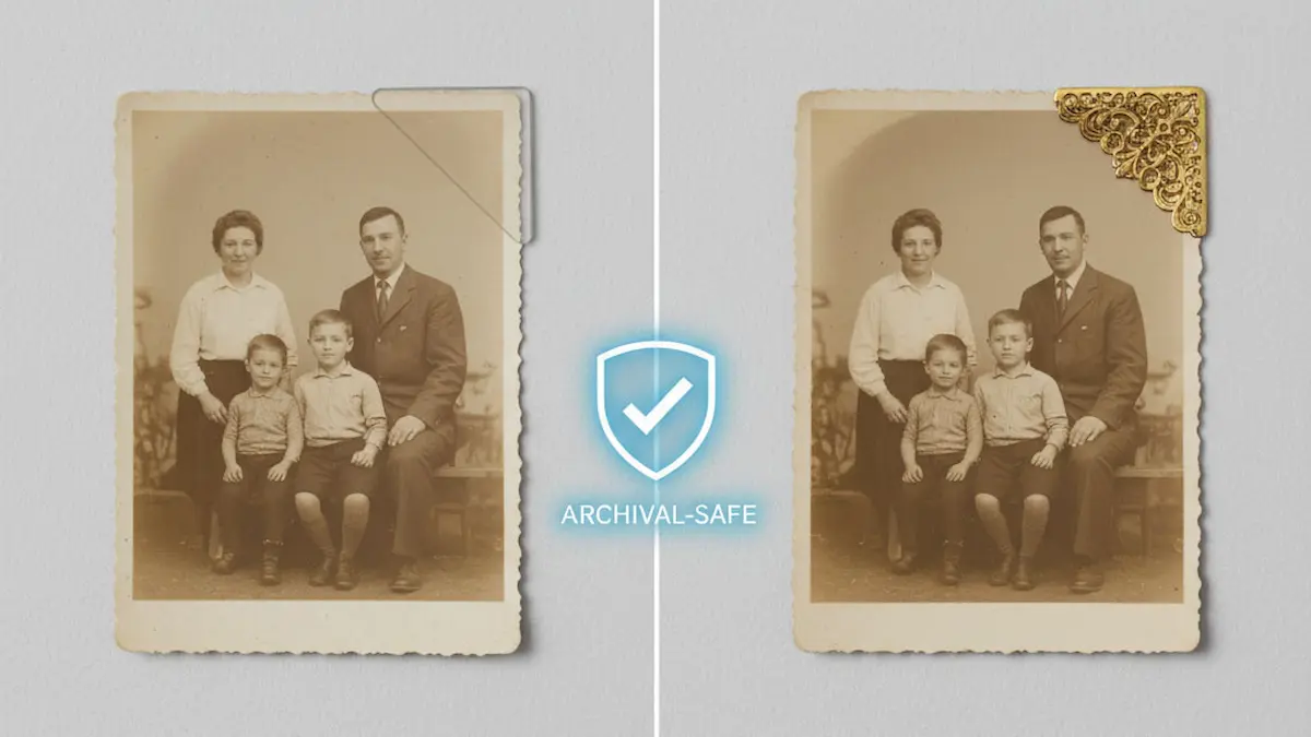 Uma imagem conceitual mostrando um canto de foto funcional e um decorativo, ambos com uma marca de verificação, desmascarando o mito de que estilo e segurança são escolhas separadas.